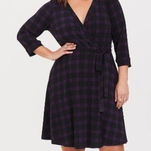 Torrid Purple Plaid Studio Knit Wrap Dress